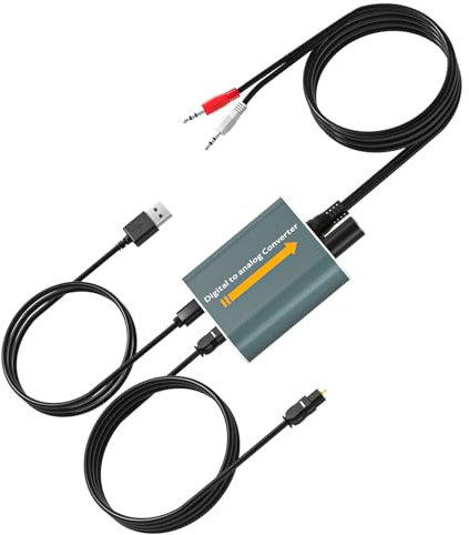 AMANKA Convertisseur Audio Numérique vers Analogique192kHz avec Contrôle de Volume,DAC SPDIF Optique vers Convertisteur R/L,Adaptateur Optique vers Jack 3.5mm pour HDTV Lecteurs DVD/Blu-ray