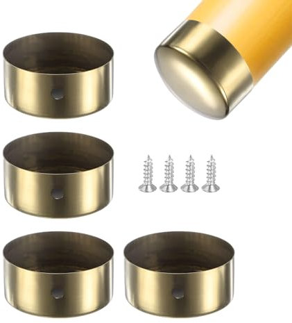 M METERXITY 4-Pack Handrail End Caps, 1.77 Inch/45mm Inner Diameter Stainless Steel Round Handrail End Caps for Furniture/Stair, Guardrail Tube End Cover [Gold Tone]