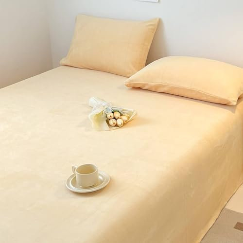 Mesnt Flaches Blatt, 240x270cm Einfarbig Flaches Blatt aus Milch Samt für Boxspringbetten, Atmungsaktiv und komfortabel, Hellgelb