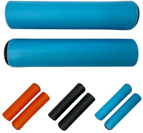 Andinus Poignées en mousse de silicone pour vélo VTT, VTT, BMX - Douces, légères et sans serrage - Prise en main ergonomique et absorption des chocs - Disponible en orange, bleu et noir (bleu)