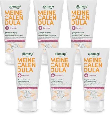 alkmene 6x Regenerierendes Handkonzentrat mit Calendula für strapazierte Hände 75 ml - Handcreme für sehr trockene & rissige Hände - vegane Hand Creme für Männer & Frauen - Handpflege
