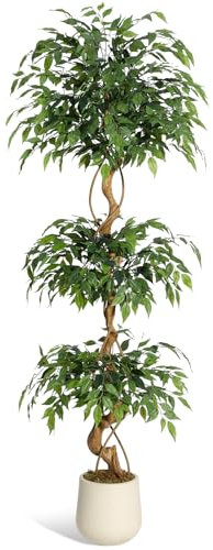 Litake Kunstpflanzen Künstlicher Ficus Baum 180 cm mit Weiß Topf,Große Grüne Künstlicher Birkenfeige,Große Pflanzen Indoor Outdoor Haus Büro Garten Moderne Dekoration Housewarming Geschenk (180 cm)