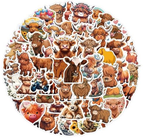 Highland Cow Stickers for Laptop (100 PCS),Gift for Children Teens Adults Girl Boys,Cartoon Animal Waterproof Stickers for Skateboard,Scrapbook,Bike,Phone,Computer,Luggage Water Bottle Guitar