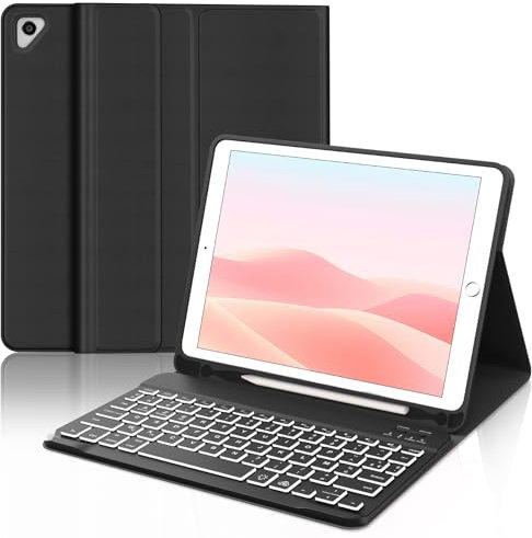 WAVATA Clavier pour iPad 9.7 6ème/5ème Génération 2018/2017 avec Rétroéclairé, Étui Clavier pour iPad Pro 9.7, Air 2/1 Magnétique Amovible Français AZERTY, Noir