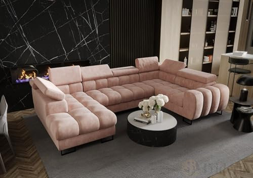 Friderik Divano angolare Aspen MAX II a forma di U, funzione sleep 195 x 350 x 170 cm (rosa, destra)