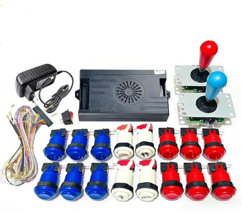 9800 en 1 Pandora Saga DX versión especial Arcade Board Kit de bricolaje hasta 4 jugadores, compatible con juegos 3D, botones de joystick, cable de arnés (rojo azul)