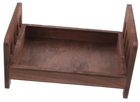 Vintage Holz Kleiner Bett als Foto Requisite für Neugeborene | Kaffeebraune Farbe, Glatte Oberfläche, Stabile Ausführung, Dekoratives Zubehör für Babyfotografie, 1 Stück