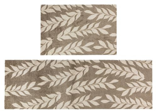 JVL Mega Mat Machine Washable Entrance Runner and Doormat Set, Brown Leaves