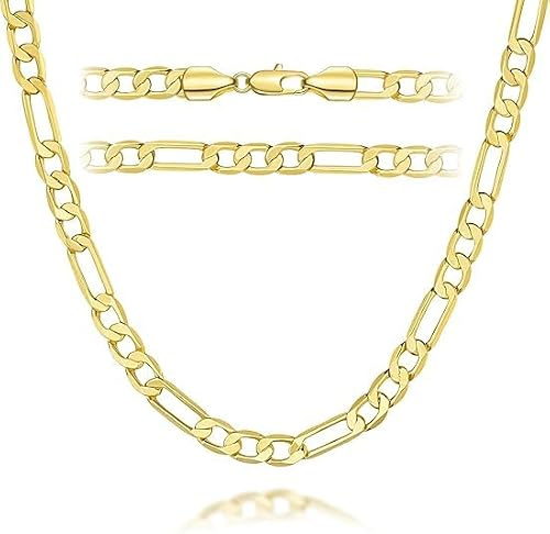 KROMPG Goldkette für Herren, 14 Karat Goldkette, Halskette für Damen und Herren, Figaroketten für Herrenketten, 5 mm, 40,6 cm, 45,7 cm, 50,8 cm, 55,9 cm, 61 cm, 66 cm, 76,2 cm