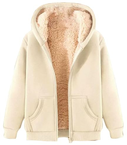 Generisch Fleecejacke Damen Einfarbige Kapuzenjacke,Winter Warm Pullover Sweatshirt Gefütterte,Fleece-Jacken Mit Durchgehendem Reißverschluss, Outdoor Fleecejacken Für Hoodie Damen