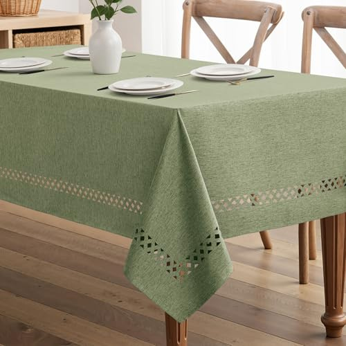 MIULEE Nappe en Imitation Lin de 140x240 cm rectangulaire imperméable et Anti-Taches avec Un élégant Design ajouré adaptée pour Les Tables de Salle à Manger la Cuisine Le Jardin et Les fêtes Vert
