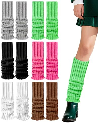 Ninnyi 6 Pairs Ribbed Knit Leg Warmers Ladie, White Gray Black Green Coffee Rose Red Leg Warmer Kids