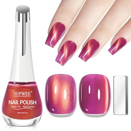 SUPWEE Cat Eye Nail Polish Non Gel, Quick Dry Magnetic Nail Polish | for Fingernail Air Drying Fast Nails Varnish Manicure Salon Home DIY for Beginner