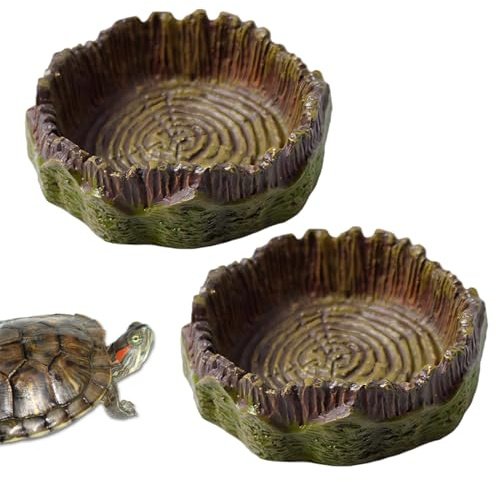 GNALIA Terrario Tortugas Tierra 2 Piezas, Cuencos Agua Y Comedero Para Reptiles 11.5Cm Amarillo, Accesorios Para Tortuga Gecko Serpiente
