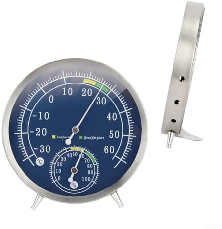 Edelstahl Hygrometer Thermometer für Innen- und Außentemperatur- und Luftfeuchtigkeitsmessung, Wand- oder Tischhalterung, für Werkstatt, Büro und Zuhause Klimaüberwachung