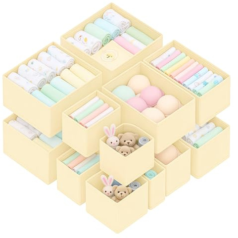 lompyeu 12 er Schubladen Organizer, Schrank Organizer Kleiderschrank Wickeltisch Organizer, Faltbare Malm Küchen Haus und Küche Aufbewahrungsboxen (cremefarben)