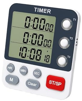 Lancoon Minuteur magnétique avec 3 fonctions de compte à rebours indépendants - Grand écran - Contrôle du volume - Pour cuisine, bureau, bureau