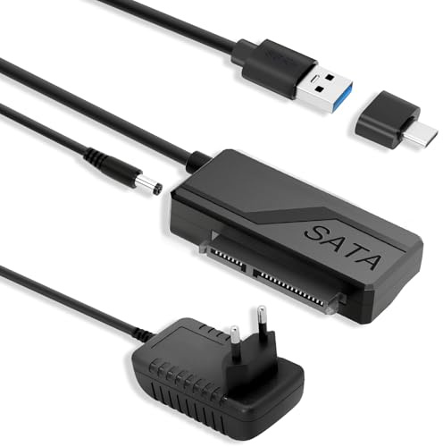 Jaxiyun UASP USB 3.0 to SATA Adapter for HDD/SSD 2.5/3.5 USB C/USB3.0 to SATAIII/II/I Optical SATA Hard Drive with 12 V/2 A AC Adapter