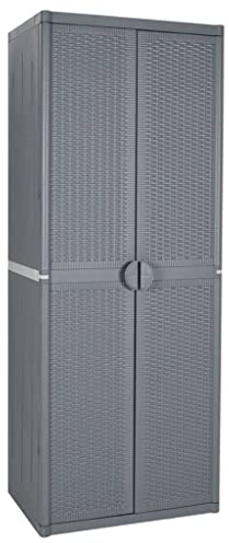 YuuSsea Garden Storage Cabinet Grey, 65x45x172 cm PP Rattan, Durable Plastic Outdoor Utility Cabinet with 4 Shelves for Garage Storage