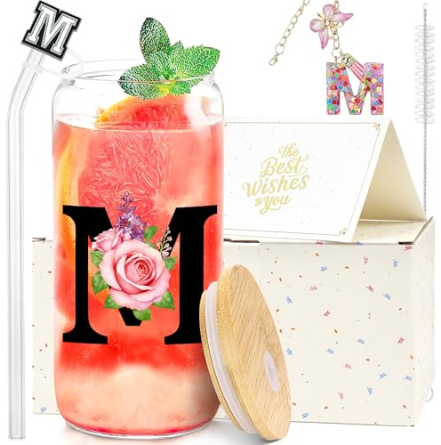 ZIOSINM Bicchiere in Vetro con Coperchio e Cannuccia Personalizzata (M) | Regalo Donna per la Festa Della Mamma, San Valentino o Natale