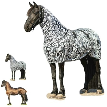 NETPROSHOP Ekzemdecke speziell für Friesen und Barockpferde atmungsaktiv Fliegendecke Größe 135-185, Groesse:175, Farbe:Zebra