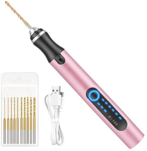 Ainiv 3 Velocidades Mini Amoladora Taladro Eléctrica con 10 Brocas Pequeñas | Carga USB Mini Taladro , Microtaladro para Llaveros de Plástico, Resina y Madera, Fabricación de Joyas (Oro Rosa)