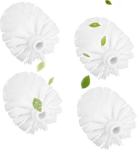 4 Pack Toilet Brush Replacement Heads White Screw On 12mm Thread Port, Antibacterial Stiff Bristles, Universal Fit for Most Toilet Brush Handles, Durable & Easy to Install for Bathroom Cleaning