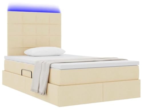 vidaXL Bett mit Stauraum und LED mit LED Creme 120 x 190 cm Polyester, Moderner rechteckiger Stauraum-Bett, hydraulischer Lift, Metallrahmen, LED und unter Bett
