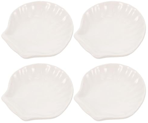 Piattini a Forma di Conchiglia 4 Pezzi in Ceramica Bianca | Tè, Salsa di Soia e Aceto, Uso per Snack e Condimenti, Set Compatto da Tavola