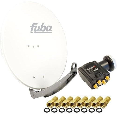 Fuba Antenne 74x84cm Alu Weiß DAA 780 W Premium X Deluxe Quad LNB 0,1 dB + 8X F-Stecker