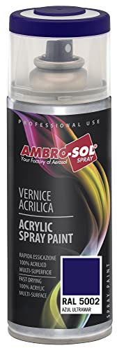 Ambro-Sol V4005002 Smalto Acrilico Multiuso, Vernice Brillante per Interni ed Esterni, Adatto per Qualsiasi Tipo di Materiale, Bomboletta Spray in Banda Stagnata Riciclabile 400 ml, Blu Oltremare