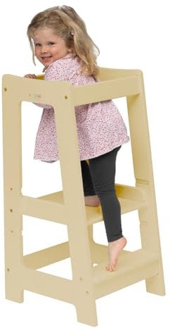 Stepup Baby Tour d Observation Enfant | Tour d’Apprentissage à 3 hauteurs réglables | Tour d'observation Montessori avec Pieds Anti-Bascule | pour Enfants de 18 Mois à 5 Ans – Bois Naturel