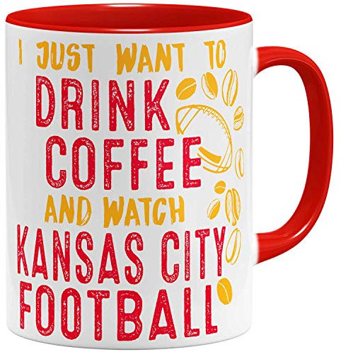 OM3® - Kansas-City-Coffee - Tasse | Keramik Becher | American Football Mug | 11oz 325ml | Beidseitig Bedruckt | Rot
