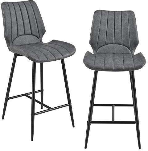 [en.casa] Barhocker mit Lehne 2er Set Dunkelgrau Wildlederimitat mit Metallbeine Gepolstert Barstuhl Stuhl Tresenhocker Barsessel