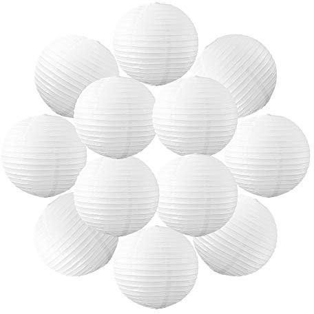 12 farolillos de papel de 30 cm, color blanco, colgante de bola de papel de 30 cm (12 pulgadas), tipo linterna japonesa para decoración de boda, 12 piezas, el imprescindible de la gama de lámparas de