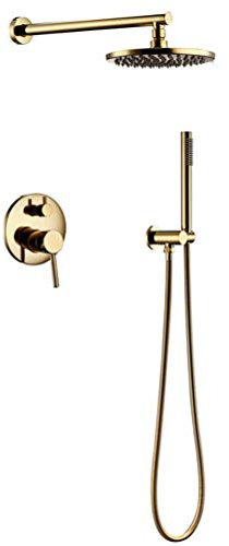 Wanym Système de douche Ensemble de douche en laiton massif pour salle de bains Ensemble de douche avec Pommeau de douche de 8 à 12 pouces fixé au mur Fini titane doré, 10inch