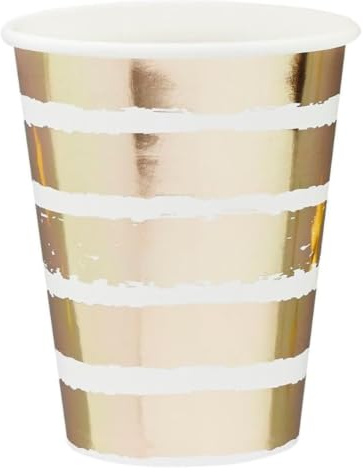 CLUB GREEN 10 Gold Striped Paper Cups, 16 x 7.5 x 7.5 cm