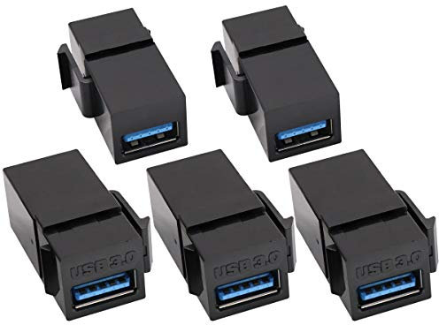 AAOTOKK USB 3.0 A Keystone Adapter Weiblich zu Weiblich USB 3.0 A Keystone Buchse Einsteckbuchsen Adapter für Wandplatten Steckdose Trapezbuchse weiblich Pacth Panel (Schwarz/5 Stücke)