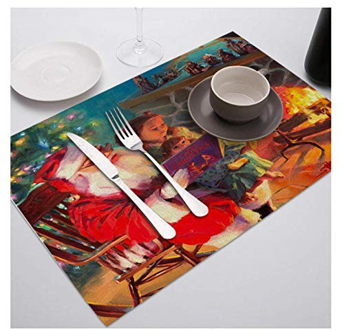 YXHAIAN 2Pcs Navidad Mantel Individual Patrón De Santa Claus Posavasos De Bebida Manteles para Mesa De Comedor Accesorios De Cocina 42X32Cm-A1