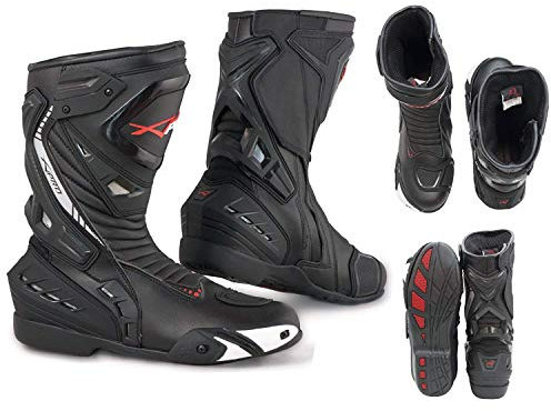 A-Pro Stivali Moto Sport Racing Pista Strada Tecnico Microfibra Colori (41 EU, Nero)