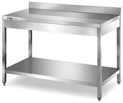 VM Europa - Gastro Arbeitstisch Edelstahl - 180 x 70 cm - AISI 430 Legierung - Mit Aufkantung - Mit Grundboden - Zubereitungstisch Edelstahltisch Grilltisch Zerlegetisch
