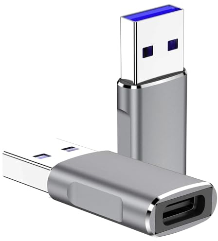QCEs USB C Female to USB 3.1 Male Adapter(2 Pack), Aluminum USB 3.1 Gen 5Gbps Double-Sided Built-in IC USB A to Type C Connector, Compatible with iPhone 11 Pro Max,iPad 2018,Type-C Earphone/Hub