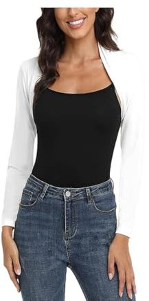 R&N FASHIONS – Women's Ruched Sleeve Bolero Shrug| Open Front Cropped Cardigan Jacket| Stylish, Casual and Dressy Outfits(White, 8-10)