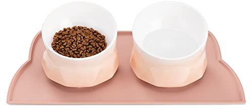 Navaris Fressnapf Futternapf Set aus Keramik - 2X Hundenapf Katzennapf Futterschale mit Unterlage aus Silikon - Fressnäpfe für Hunde und Katzen