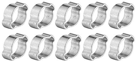 10 Stück Quetschschelle, Einstellbare Doppelohrschellen, Zink überzogene Edelstahl 2-ohr Druckluftschlauch Schellen, Zahnrad Schlauch Klemmplatten für Fule Benzin Rohr Schlauch(17-20MM)
