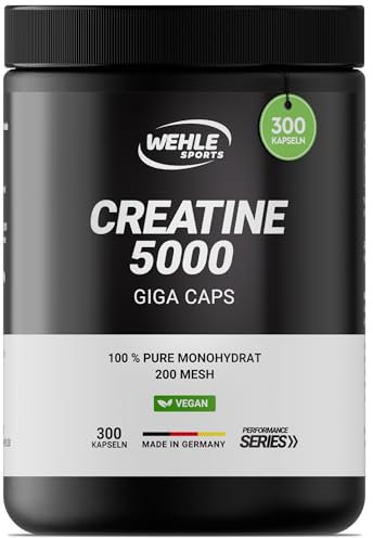 Creatin Kapseln hochdosiert 5000 mg Creatin Monohydrat pro Tagesdosis 300 vegane Kreatin Kapseln, 100% rein mit Mesh Faktor 200 - Halal & Vegan (300 Kapseln) Wehle Sports