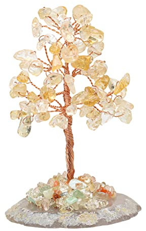 HALUKAKAH Cristallo Albero FORTUNATO Feng Shui Citrino Autentico Pietre Preziose Albero della vita Incartato a Mano Rami di Filo di Rame Agata Base Singing Bowl Benedetta 10cm Alto