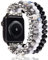 VISOOM Armband Kompatibel mit Apple Watch 38mm/40mm/41mm Glitzer Schmuck Perlen Elastisch Ersatz iWatch Armband für Series 9 8/7/SE/6/5/4/3/2/1 Damen, Schwarz/Grau