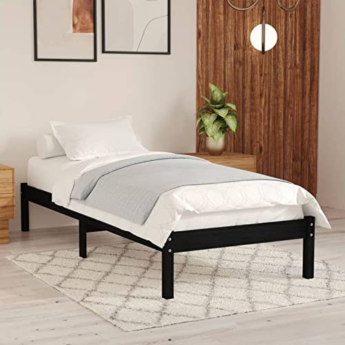 Susany Massivholzbett Massives Holzbett Doppelbett/Einzelbett Holzbetten Bettrahmen Seniorenbett erhöhtes Bett Holz Schwarz Kiefer 100x200 cm