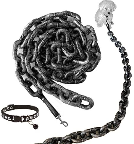 Kawagogo Gefälschte Hundeleine für große Hunde, lustiges Hundespielzeug, Kunststoffmaterial, imitiert Eisenketten, nur für kleine Hunde, Katzen, Welpen, Wird mit einem Welpenhalsband geliefert,